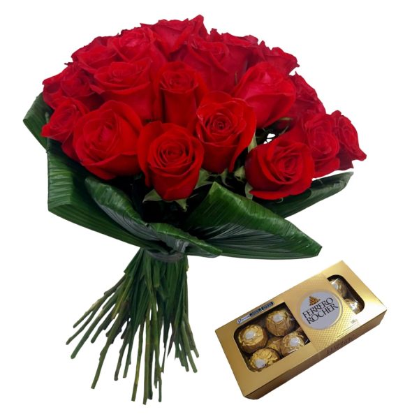 Bouquet compacto 36 Rosas + Ferrero 8 Unidades