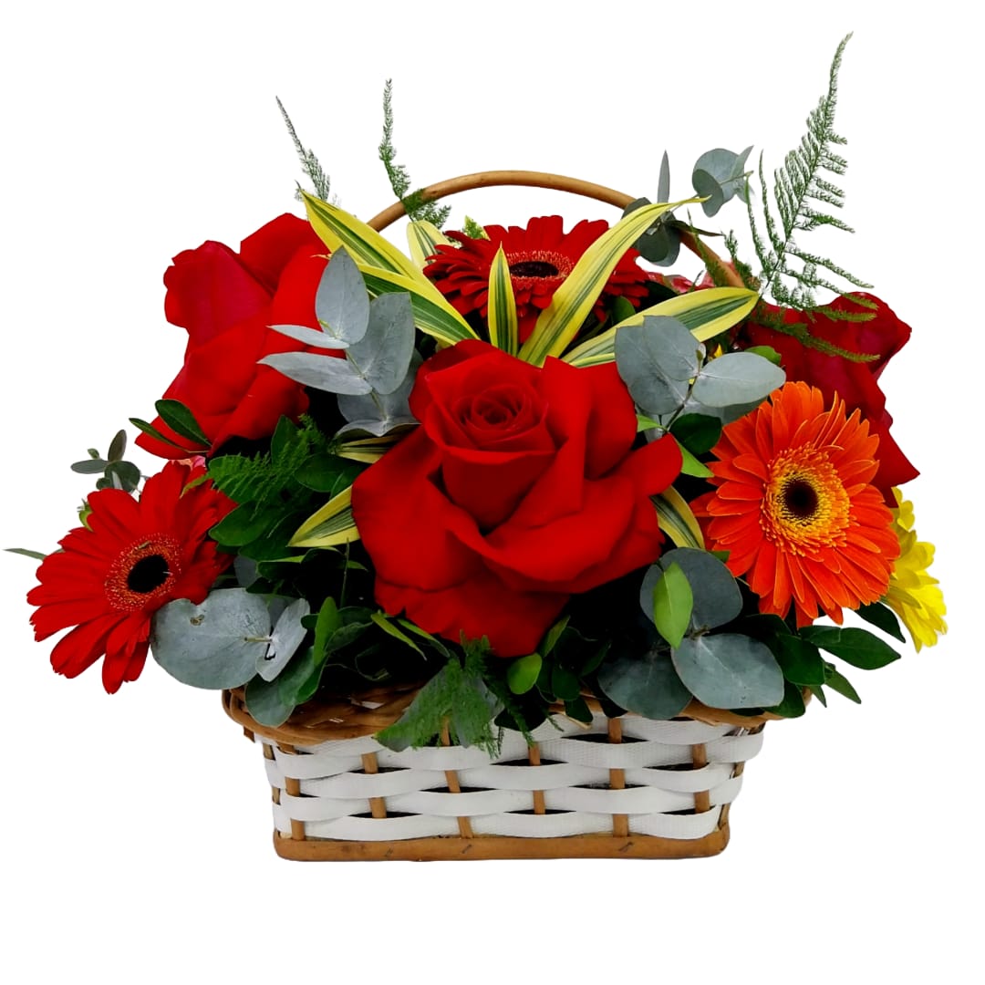 Cesta de Rosas Colombianas com Gerberas