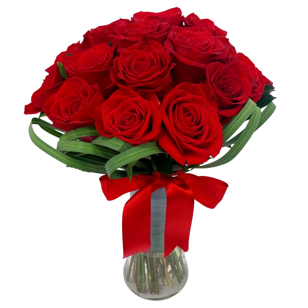 Arranjo 24 Rosas Colombianas no Vaso de Vidro