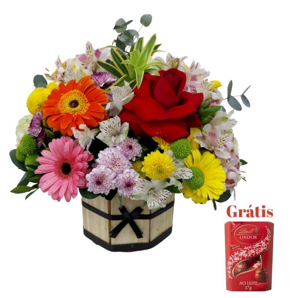 Cesta Redonda de Flores Mistas com Rosas Colombianas
