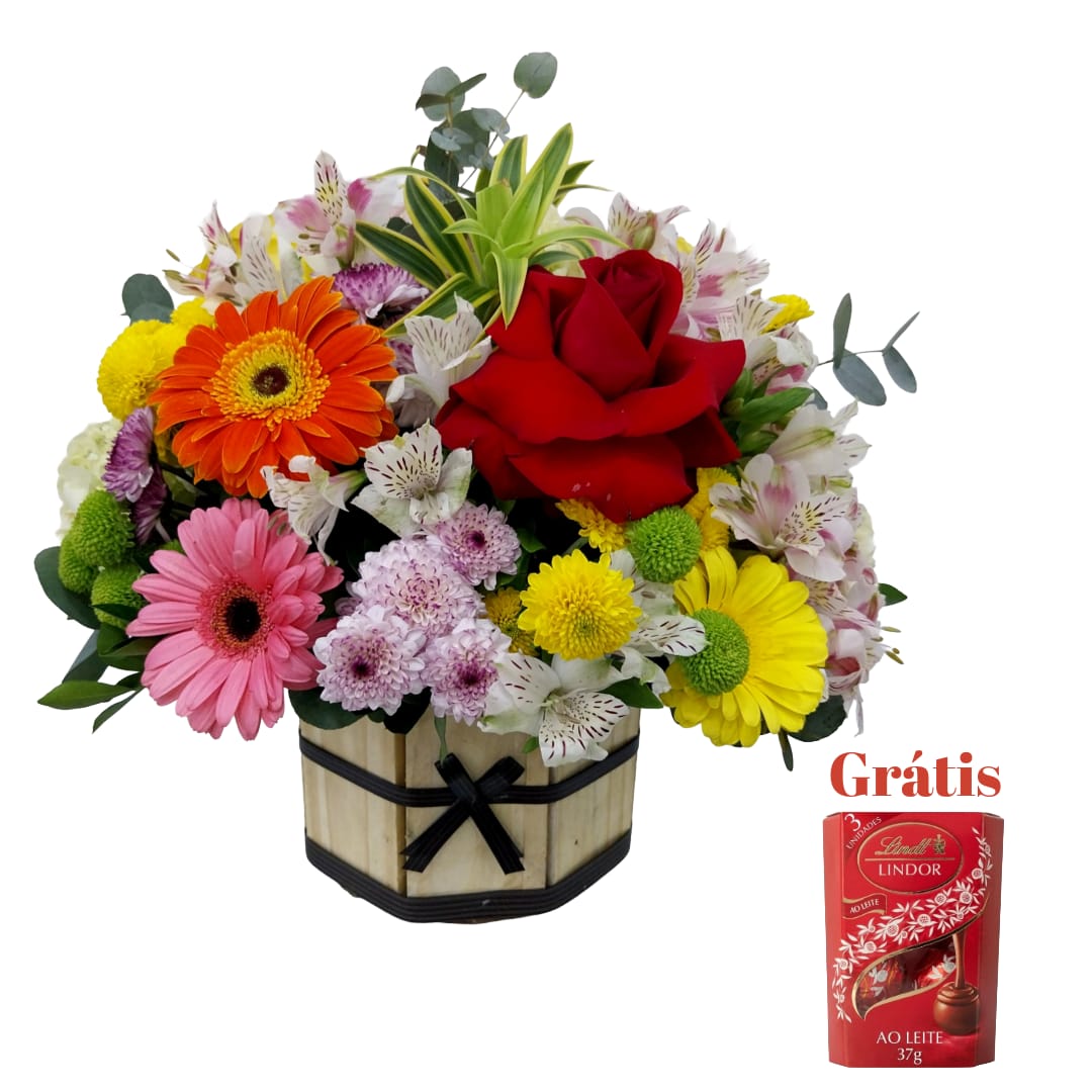 Cesta Redonda de Flores Mistas com Rosas Colombianas