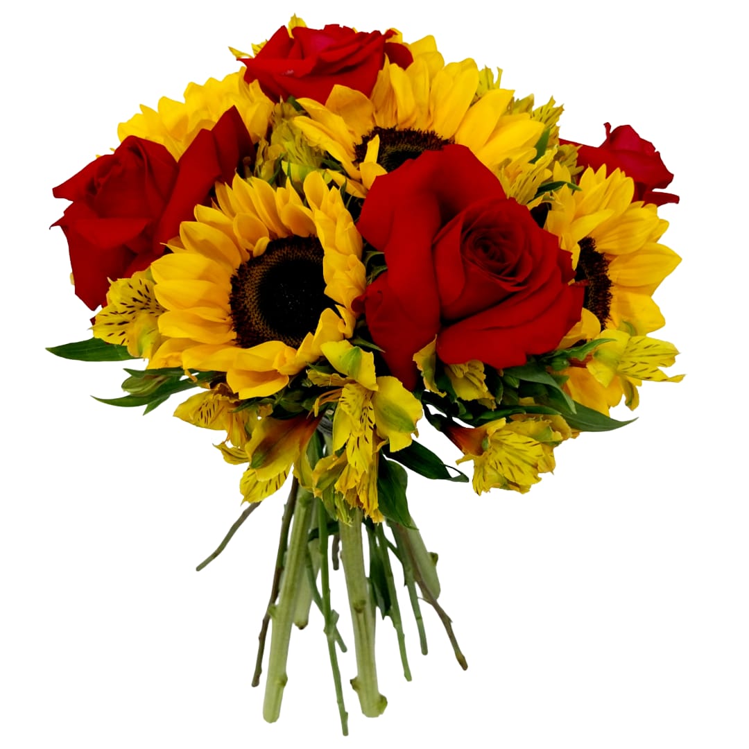 Bouquet Compacoto 5 Girassois 4 Rosas Colombianas