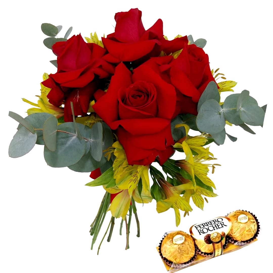 Promoção Bouquet 4 Rosas Colombianas + Ferrero Rocher