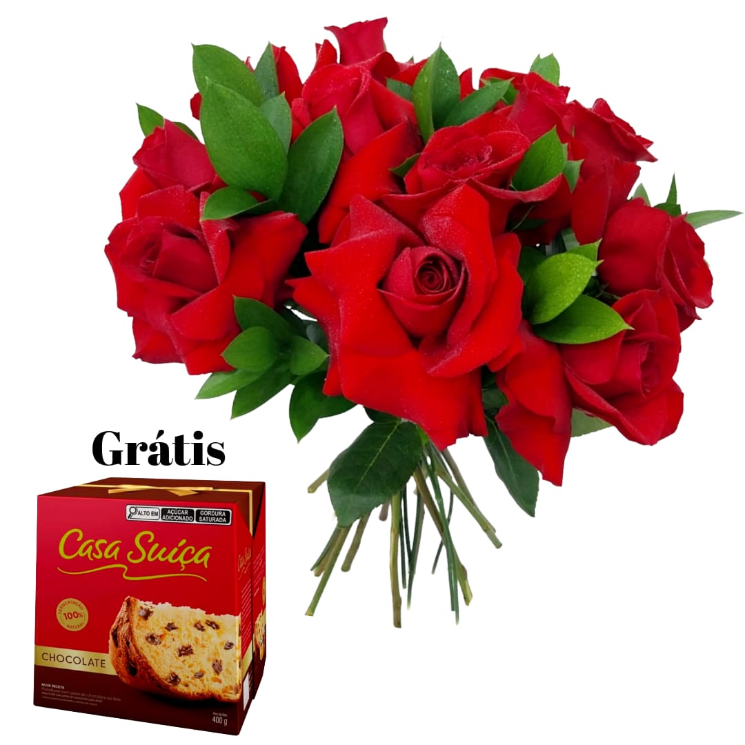 Promoção de Natal 12 Rosas Colombianas + Panettone