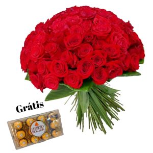 Bouquet com 50 Rosas Colombianas sem folhagem