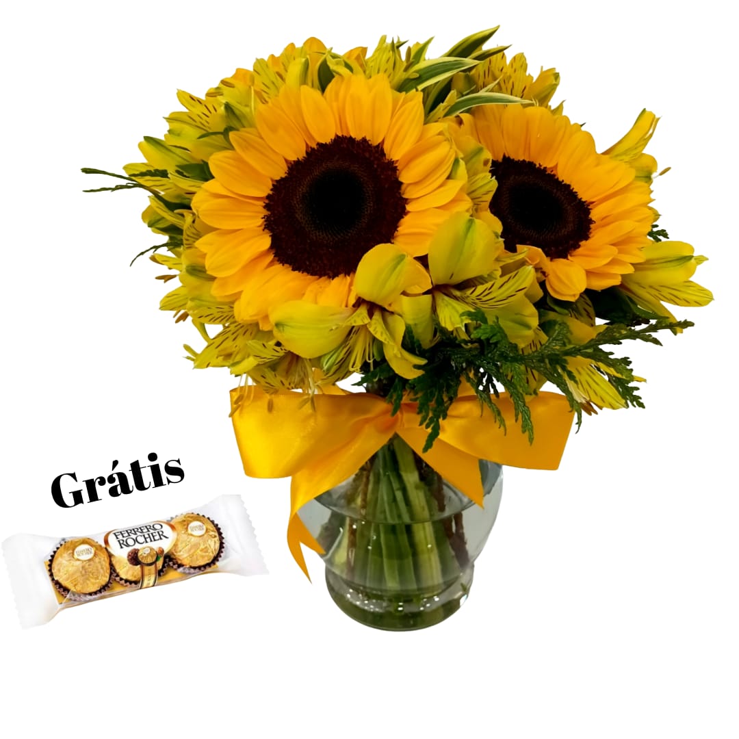 Arranjo de girassol com astromélia no Vaso