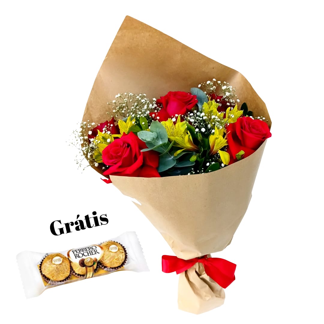 Bouquet com 6 Rosas Colombianas no Crafit + Ferrero