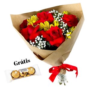 Bouquet com 6 Rosas Colombianas no Crafit + Ferrero