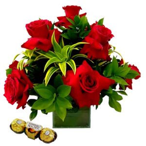 Arranjo 12 Rosas Colombianas B Vidro