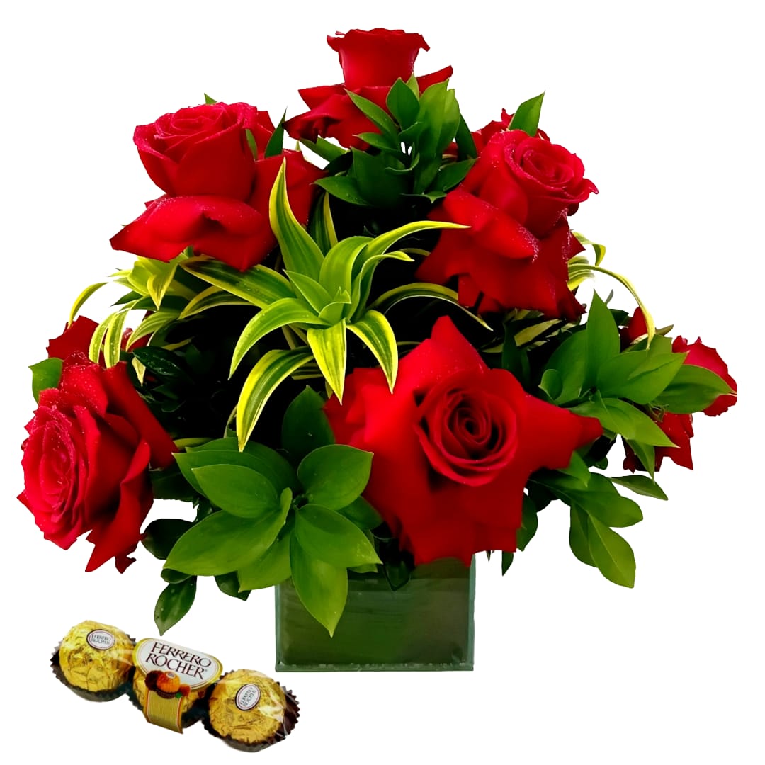 Arranjo 12 Rosas Colombianas B Vidro