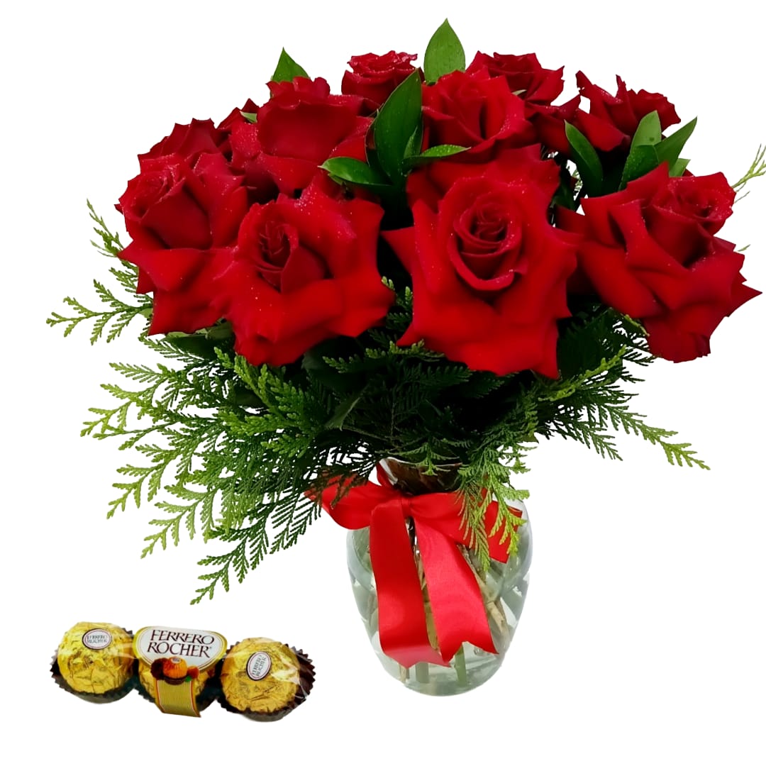 Arranjo 12 Rosas Colombianas B Vidro