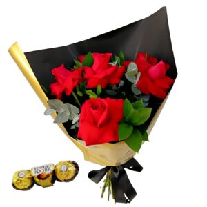Bouquet 6 Rosas Colombianas + Ferrero Rocher Gratis
