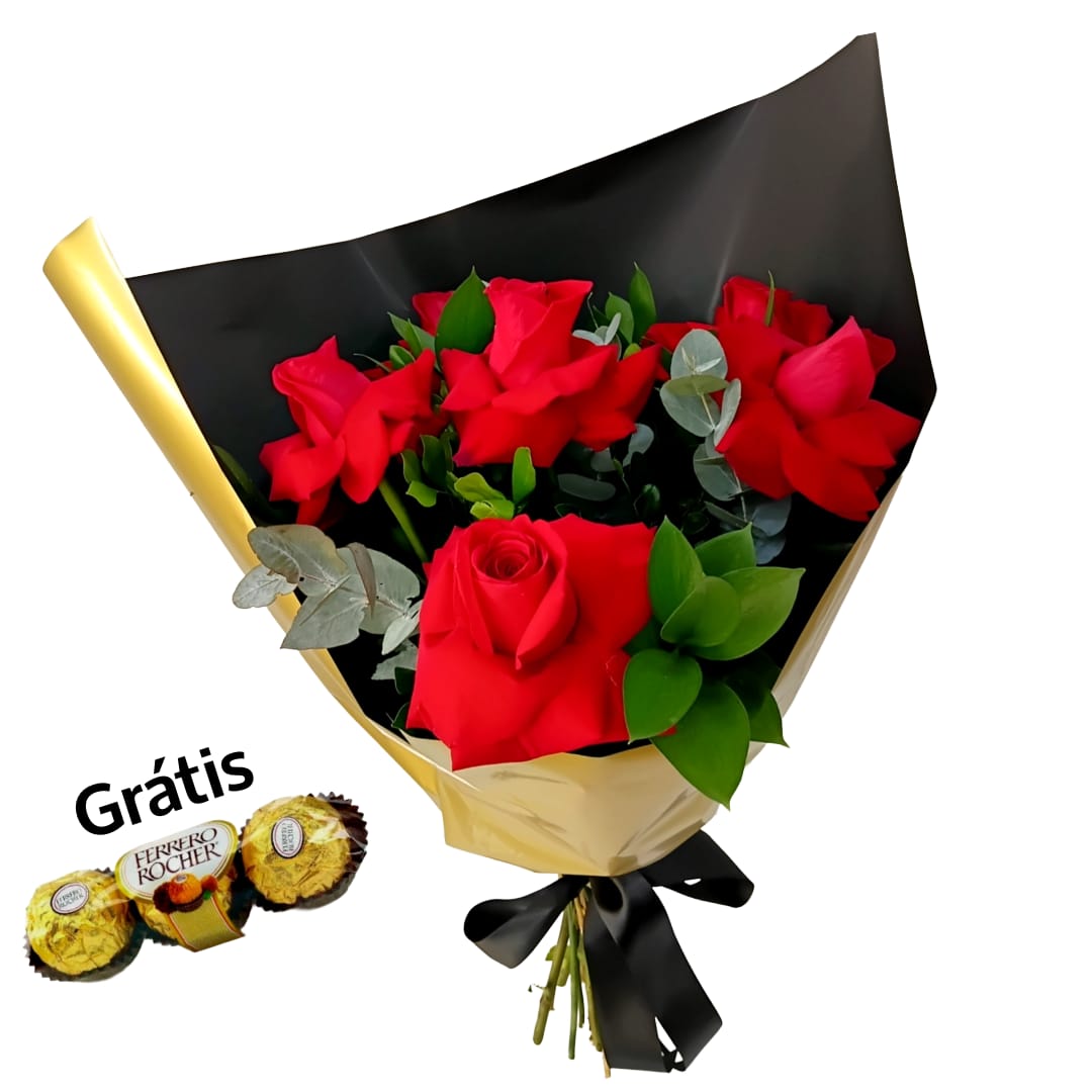 Bouquet 6 Rosas Colombianas + Ferrero Gratis