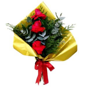 Bouquet espalmado com 3 Rosas Colombianas
