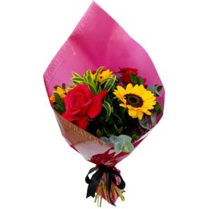 Bouquet 3 Girassois com 3 Rosas Colombianas