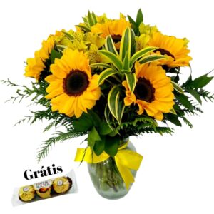 Arranjo de Girassol na Base de Vidro ( Promoção )