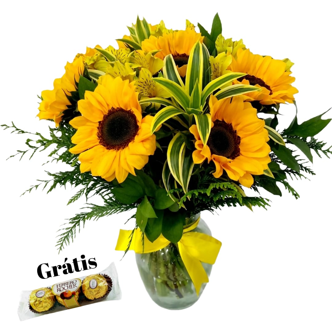Arranjo de Girassol na Base de Vidro ( Promoção )