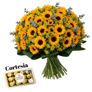 Big Bouquet com 60 Girassois com astromelia e Eucalipto