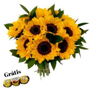 Bouquet 12 Girassois com Rusco
