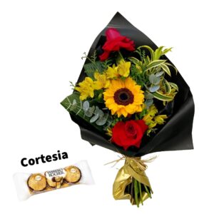 Bouquet Rosas Colombianas com Girassol