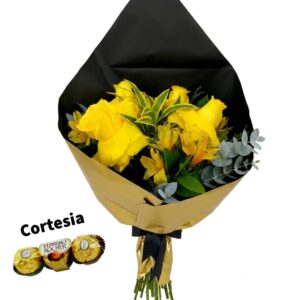 Bouquet com 4 Rosas Colombianas Amarelas