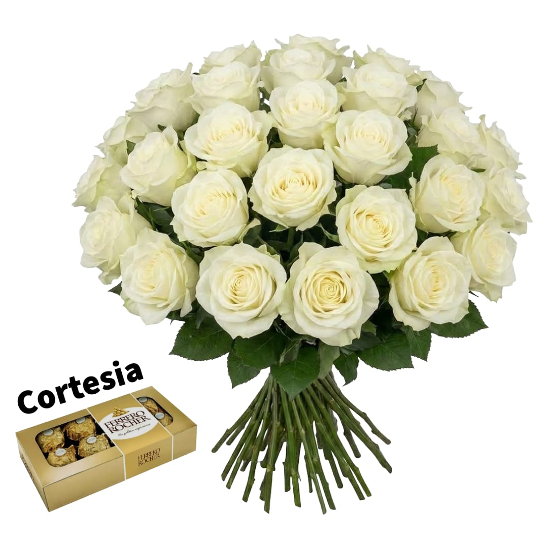 Bouquet 24 Rosas Branca Colombianas