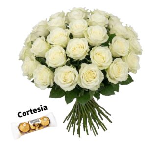 Bouquet 30 Rosas Colombianas Brancas