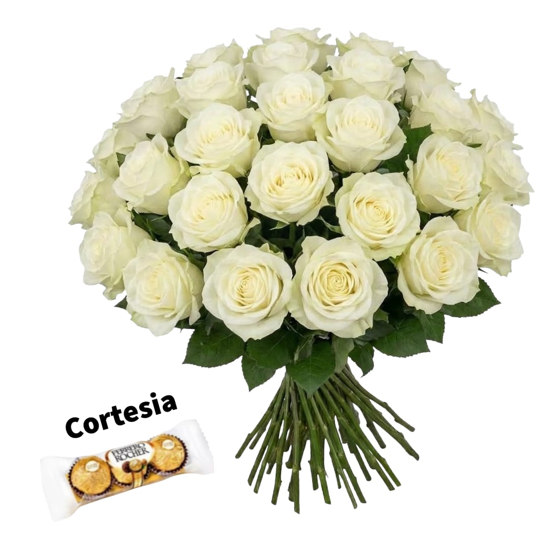 Bouquet 30 Rosas Colombianas Brancas